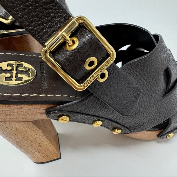 Tory Burch Wooden Platform Leather Studded Sandals - Picture 7 of 11